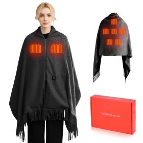 77x24In USB Heated Shawl with Teasel Wearable Heating Blanket Electric Throw Wrap Indoor Outdoor with Zipper 3 Heating Levels Machine Washable for Out (Option: Black)