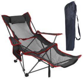Foldable Camping Chair 330LBS Load Heavy Duty Steel Lawn Chair Collapsible Chair with Reclining Backrest Angle Cup Holder Pillow Side Pocket Carry Bag (Option: Black)
