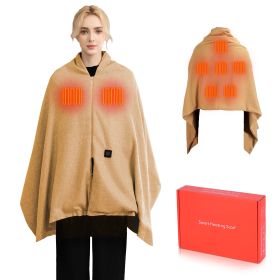 71x24In USB Heated Shawl Wearable Heating Blanket Electric Throw Wrap Indoor Outdoor with Zipper 3 Heating Levels Machine Washable for Outdoor Home Of (Option: Camel)