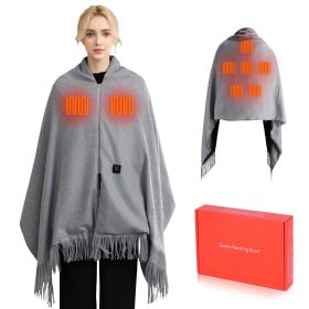 77x24In USB Heated Shawl with Teasel Wearable Heating Blanket Electric Throw Wrap Indoor Outdoor with Zipper 3 Heating Levels Machine Washable for Out (Option: Grey)