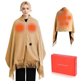 77x24In USB Heated Shawl with Teasel Wearable Heating Blanket Electric Throw Wrap Indoor Outdoor with Zipper 3 Heating Levels Machine Washable for Out (Option: Camel)