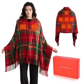 77x24In USB Heated Shawl with Teasel Wearable Heating Blanket Electric Throw Wrap Indoor Outdoor with Zipper 3 Heating Levels Machine Washable for Out (Option: Christmas)