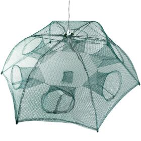 Fishing Trap Net Portable Folded Fishing Bait Trap Shrimp Minnow Crab Bait Net 6 Sides 6 Holes Crayfish Cast Mesh Trap Automatic (Color: green, size: One size)